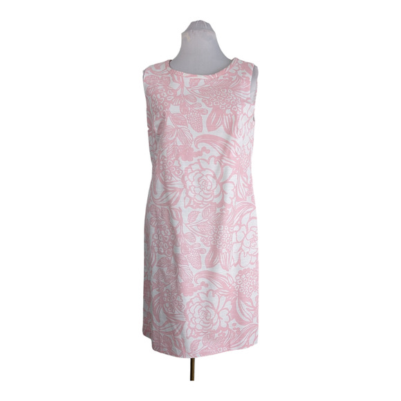 Talbots Dress 10 Pink Sleeveless Floral Sheath Short Mini White Easter Shower - Picture 1 of 11